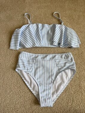 Girls Blue White Striped Bikini (12)